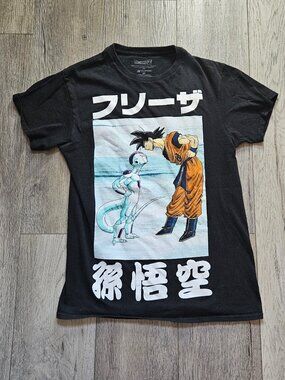 Dragon Ball Z Goku vs Frieza Graphic T-Shirt Mens Small Black Anime Kanji Tee S
